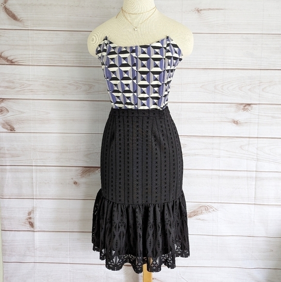 Anthropologie Moulinette Soeurs Perforated Fit & Flare Skirt in Black Size Small - Picture 4 of 12